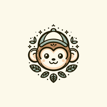 A Cute Monkey Wears a Stylish Cap in This Charming Vector Illustration.