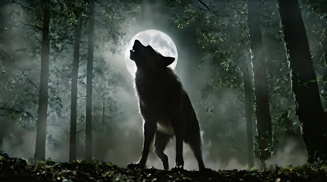 A werewolf's howl echoing through the forest on a full moon night.