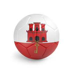 Soccer ball with Gibraltar team flag, isolated on white background