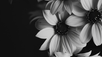 Monochrome floral edge with minimalist black and white petals, creating a timeless and versatile frame.