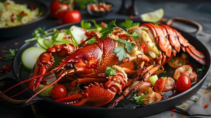 Garlic Crayfish, gourmet, meat plate, chicken dish