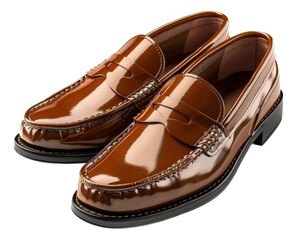 Fototapeta premium Polished brown leather loafers, cut out - stock png.