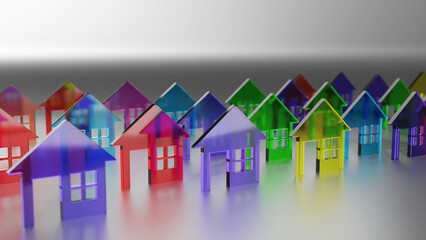 colorful huts, real estate 3d illustration