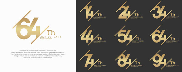 anniversary vector set with gold color and slash for celebration purpose - obrazy, fototapety, plakaty