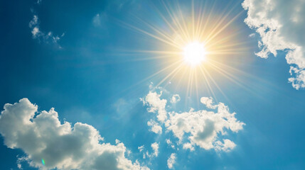 Naklejka na ściany i meble Shining sun at clear blue sky. Generative Ai