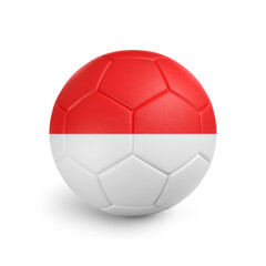Soccer ball with Indonesia team flag, isolated on white background