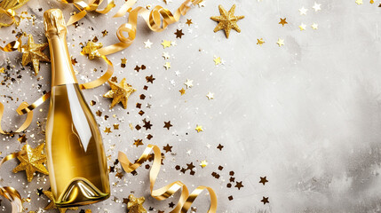 Celebration background with golden champagne bottle. Generative Ai