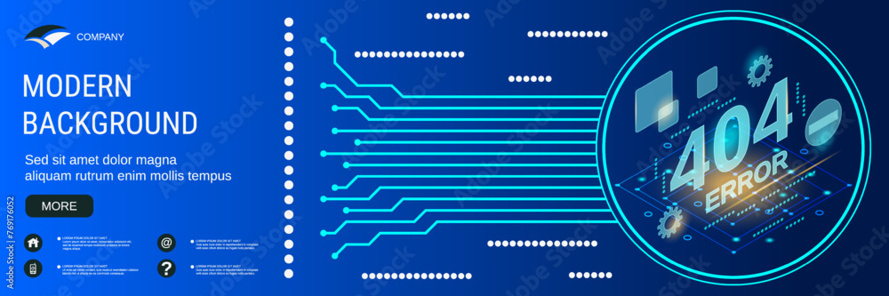 Aufkleber digital technology banner vector design template. 404 error 3d isometric concept