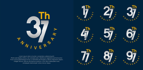 anniversary set vector design with silver and orange color for celebration moment