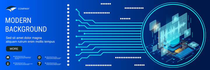 Digital technology banner vector design template. Sound processing, audio production 3d isometric concept