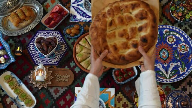Muslim Family at Traditional Ramadan Iftar Table. Eid al-Fitr Celebrations, Eid Mubarak Concept Video, &Uuml;sk&uuml;dar Istanbul, Turkey (Turkey)