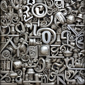 jumble of silver letters