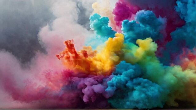 rainbow coloured smoke and dust explosion on white background, Holi festival, pride, lgbtq, gay, template