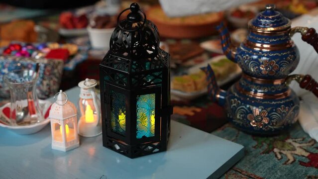 Muslim Family at Traditional Ramadan Iftar Table. Eid al-Fitr Celebrations, Eid Mubarak Concept Video, &Uuml;sk&uuml;dar Istanbul, Turkey (Turkey)