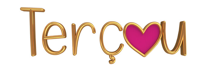 Day of the week Tuesday 3d text in Portuguese rendered on transparent png background for composition golden letter with pink and a heart - Powered by Adobe