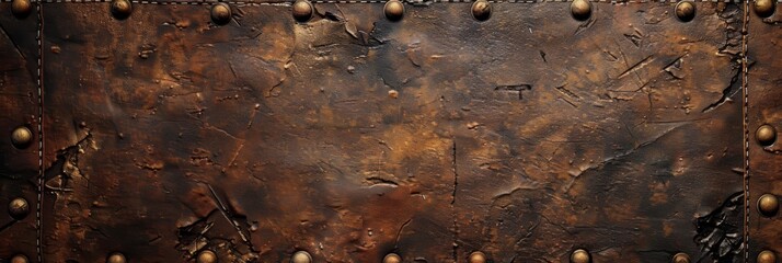 A distressed leather texture, reminiscent of the worn-out armor and gear used by the survivors, offering a rugged and durable background created with Generative AI Technology - obrazy, fototapety, plakaty