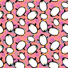 Spring Easter animals seamless penguin and eggs pattern for wrapping paper and kids print and party accessories