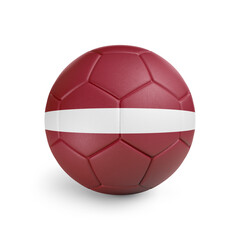 Soccer ball with Latvia team flag, isolated on white background