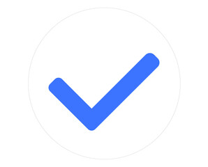 Blue check mark right icon on white round background