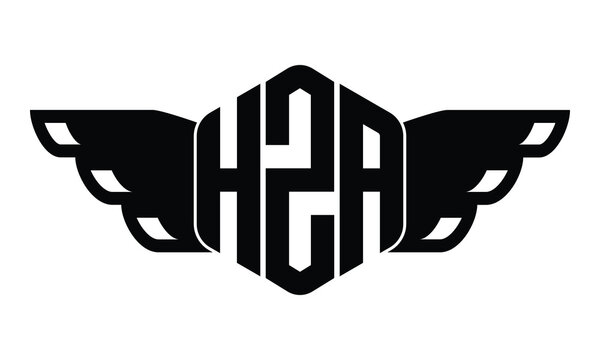 HZA polygon wings logo design vector template.