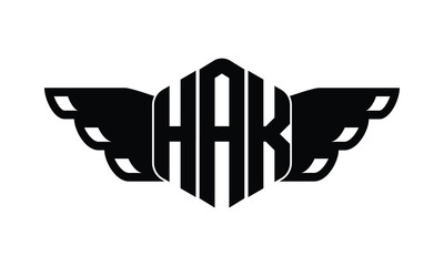 HAK polygon wings logo design vector template.