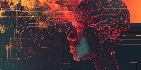 A digital illustration of a brain computer interface, Abstract technology chatbot ai android robot digital art style background ,Brain-Computer Interfaces The Future Of Communication - obrazy, fototapety, plakaty