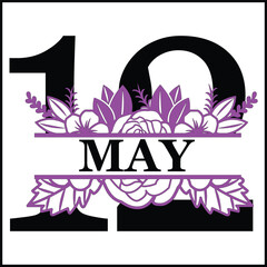 12 May Floral Split Silhouette Counting Vector Design | Print Design | Cut file | Shirt Design | Birthday Gift
