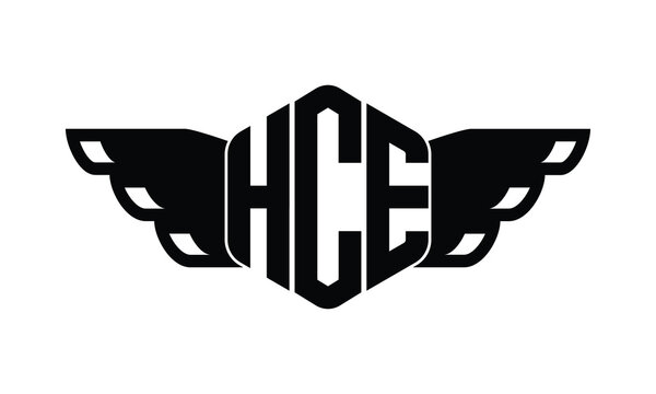 HCE polygon wings logo design vector template.
