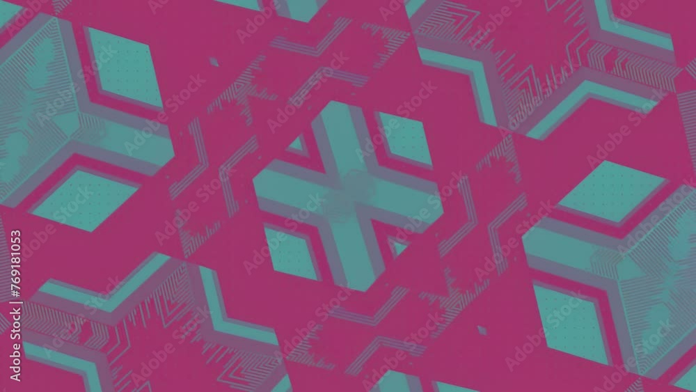 Poster 3d rendering loop animation with a geometric pattern of interconnected shapes 4K