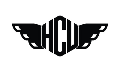 HCU polygon wings logo design vector template.