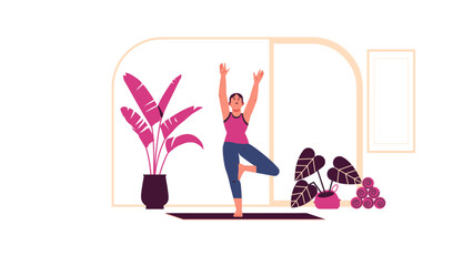 Yoga Tree Pose Vector Illustration Ideal for Home Exercise Ready for 2D Animation