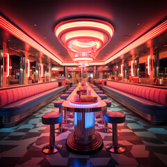 Retro-style diner with neon lights. 
