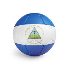 Soccer ball with Nicaragua team flag, isolated on white background