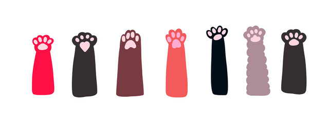 collection of cat's paws, hand drawn cat paw illustration, Doodle elements. Paw print icon, diary and notebook stickers, different animal’s footprints