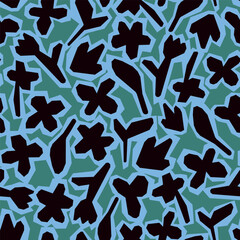 Children style, abstract geometric floral doodle background. Funny basic shapes wallpaper. Modern textile background. Colorful flower seamless pattern.