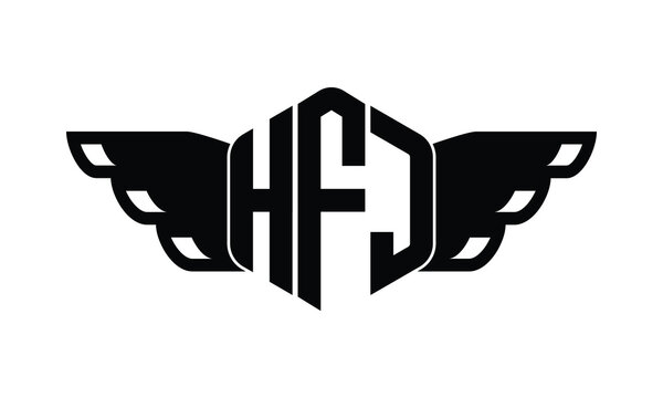 HFJ polygon wings logo design vector template.