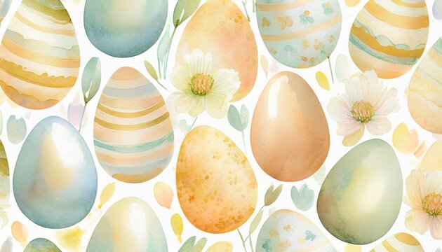 watercolor seamless illustration pattern of easter theme with spring painted colorful easter eggs