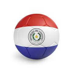Soccer ball with Paraguay team flag, isolated on white background