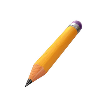 A Graphic Resource for Back to School and Teachers’ Day: Simple 3D Cartoon Render of Yellow Writing Pencil, Isolated on Transparent Background, PNG