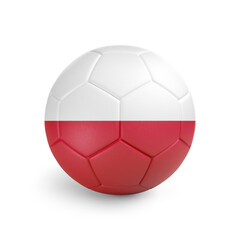 Soccer ball with Poland team flag, isolated on white background