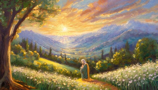 jesus christ praying in the garden of gethsemane oil painting style