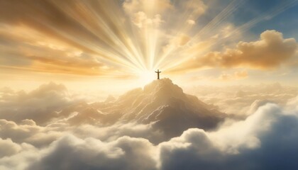illustration of the second coming of jesus christ the savior in the clouds in heaven background - obrazy, fototapety, plakaty