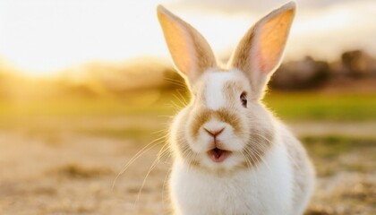 cute animal pet rabbit or bunny white color smiling and laughing isolated with copy space for easter background