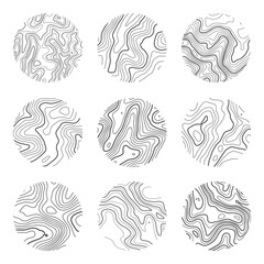Fototapeta premium Topographic map with contour lines. Geographic terrain grid, relief height elevation. Ground path pattern. Travel and navigation, cartography design element. Vector illustration