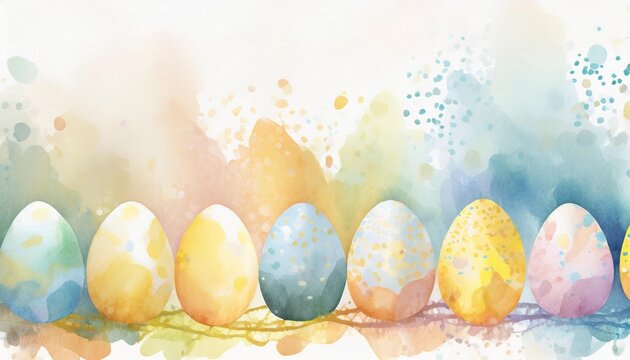vibrant colorful row of watercolor splatter easter eggs with copy space festive spring happy holidays greeting card invitation or banner backdrop 8k panoramic easter background illustration