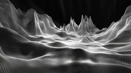 Rolgordijnen Abstract 3D wireframe landscape on a dark background. © kept