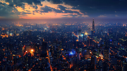 Fototapeta premium Vibrant Night Lights: Glowing Cityscape Illumination