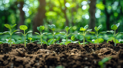 Vibrant Seedlings in Rich Soil Amidst Afforestation Landscape