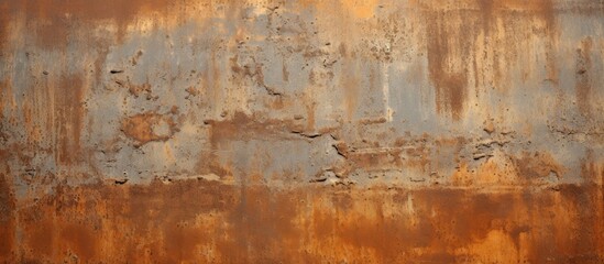 Close-up view of a weathered and corroded metal wall against a plain white background, showing signs of decay and rust