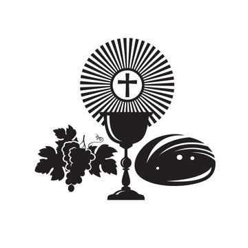 recommend clip art: holy communion icon with chalice, grapes and bread isolated on white background